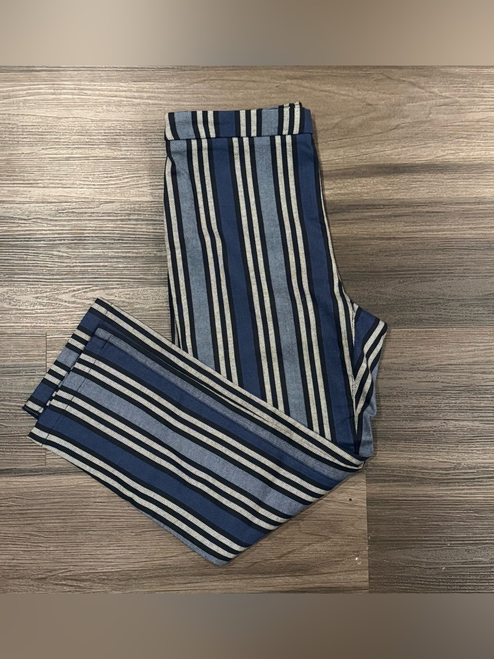 Free People Stripe Mod Linen Blend Cropped Ankle Pants Blue Size 6